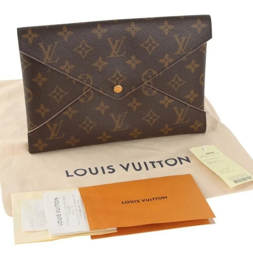 Double Certified Authentic Louis Vuitton Brown and Tan Monogram Envelope Clutch